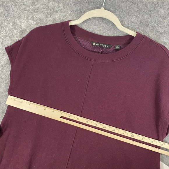 Athleta Dress XS Maroon Purple Short Sleeve Embrace Knit Mini Waist Tie NEW - Picture 10 of 12